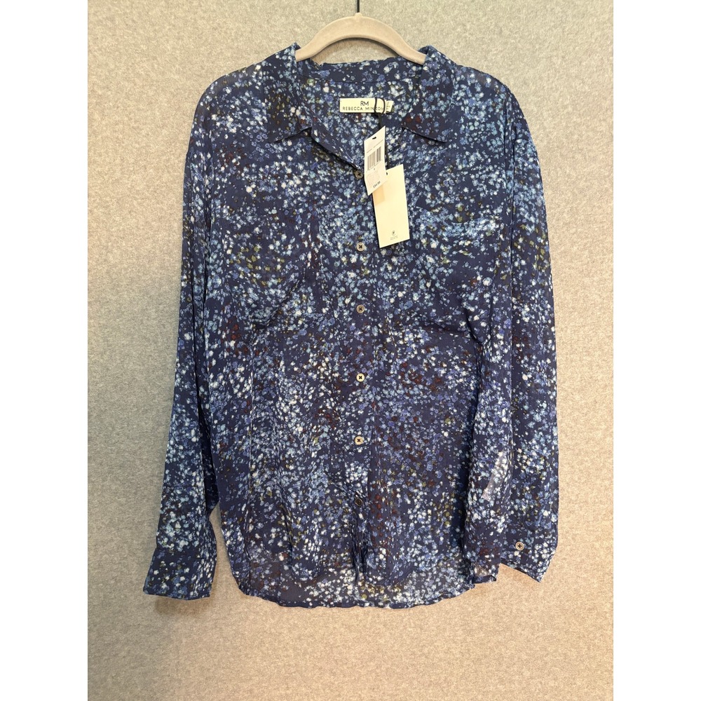 Rebecca Minkoff NWT‎ Floral Button Blouse Women Small Navy Collared Top Office